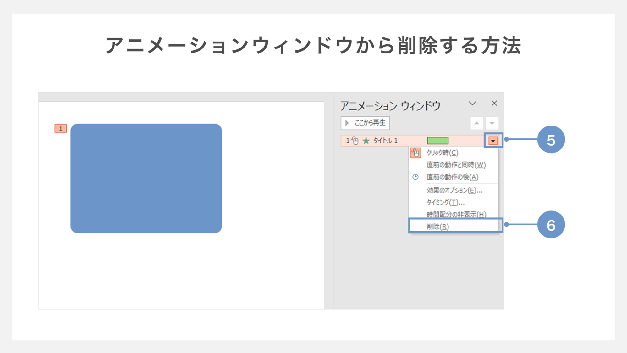 アニメーションウィンドウから削除する方法