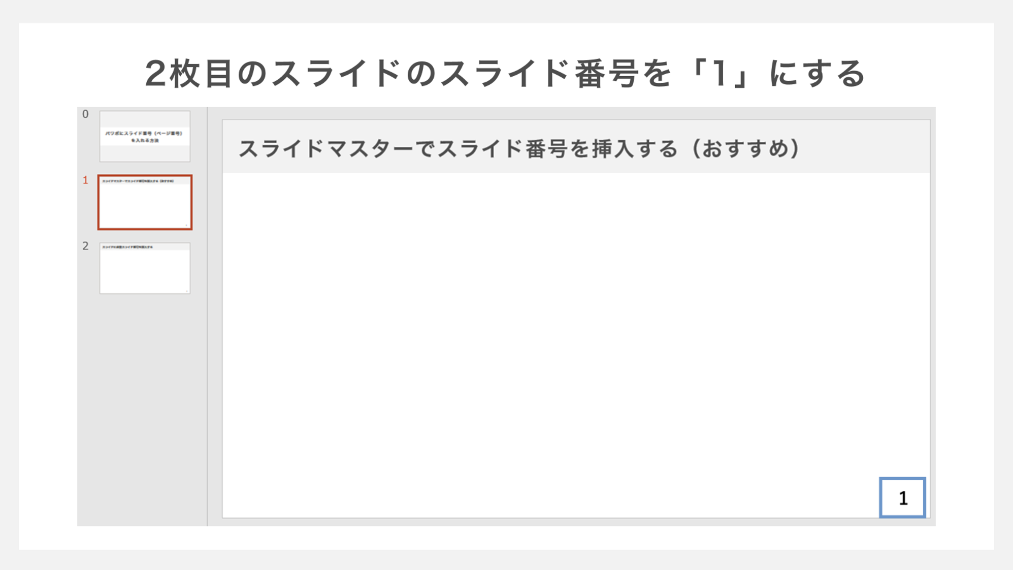 2枚目のスライド番号を1にする方法