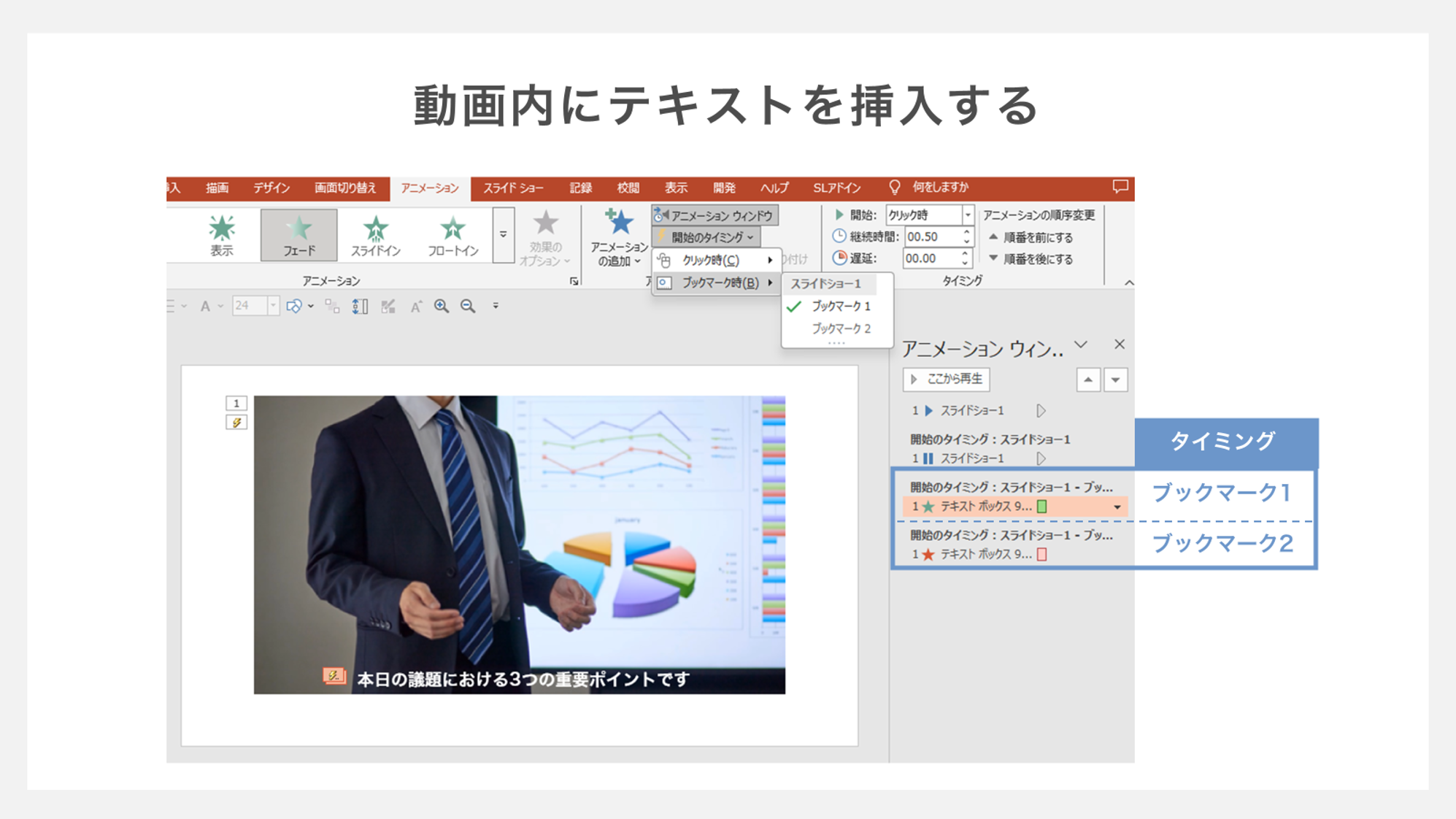 動画内にテキストを挿入する方法