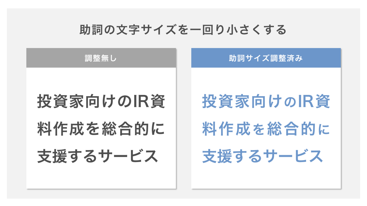 文字組み　助詞のサイズを一回り小さく