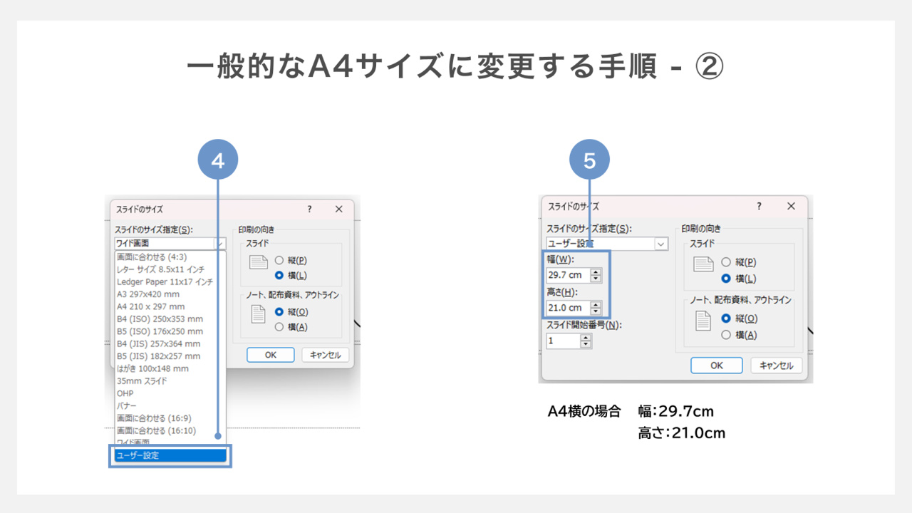 スライドをA4サイズに変更する方法