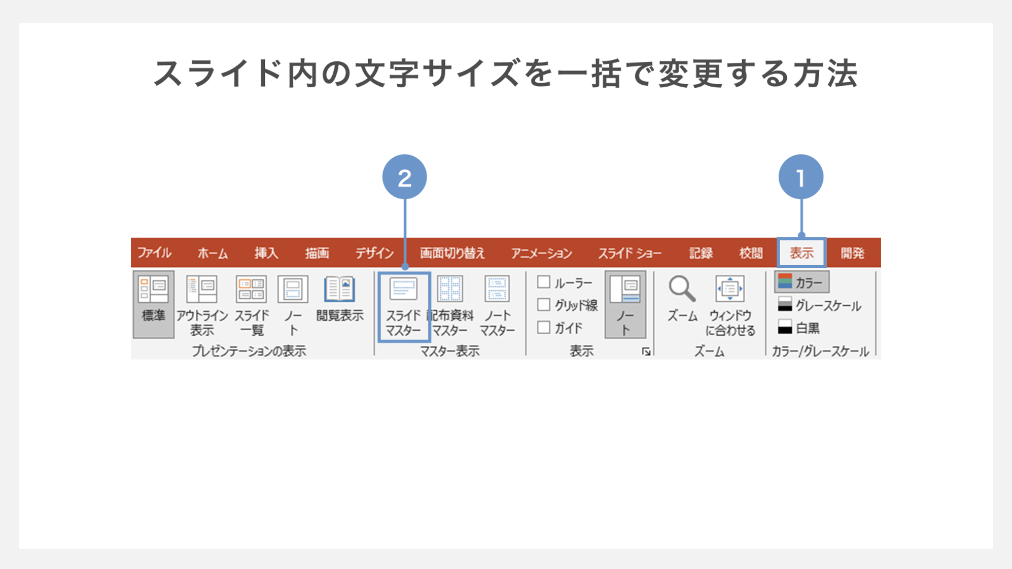 スライド内の文字サイズを一括で変更する方法