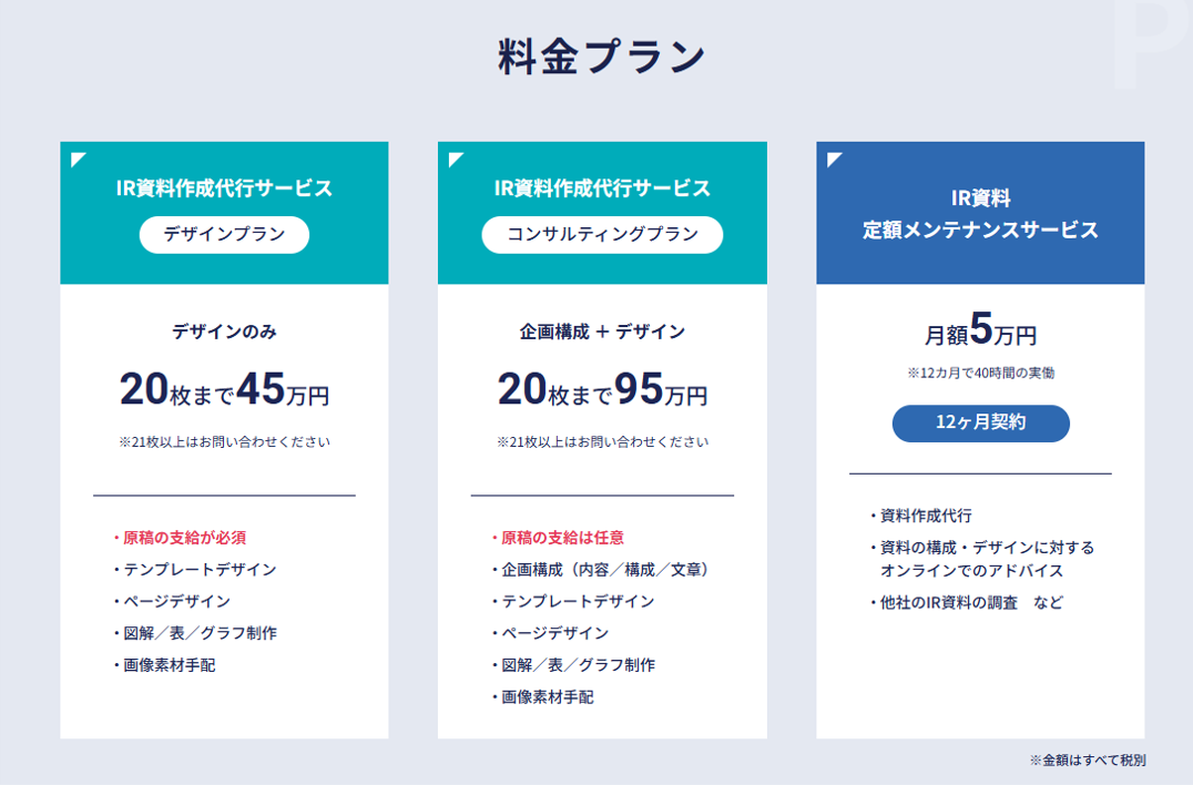 IR資料作成支援サービスLEAD　料金プラン