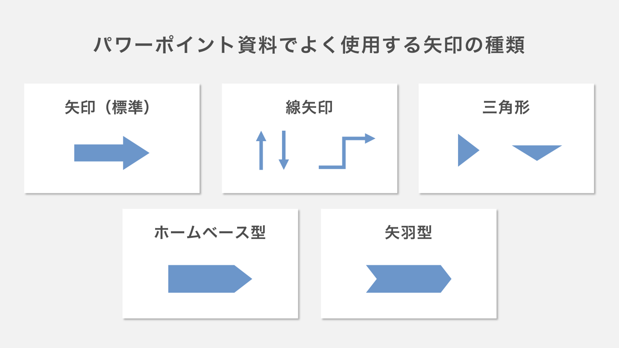 パワポ資料でよく使用する矢印の種類一覧