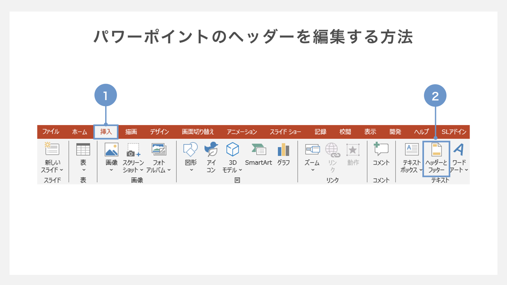 パワーポイントのヘッダーを編集する方法