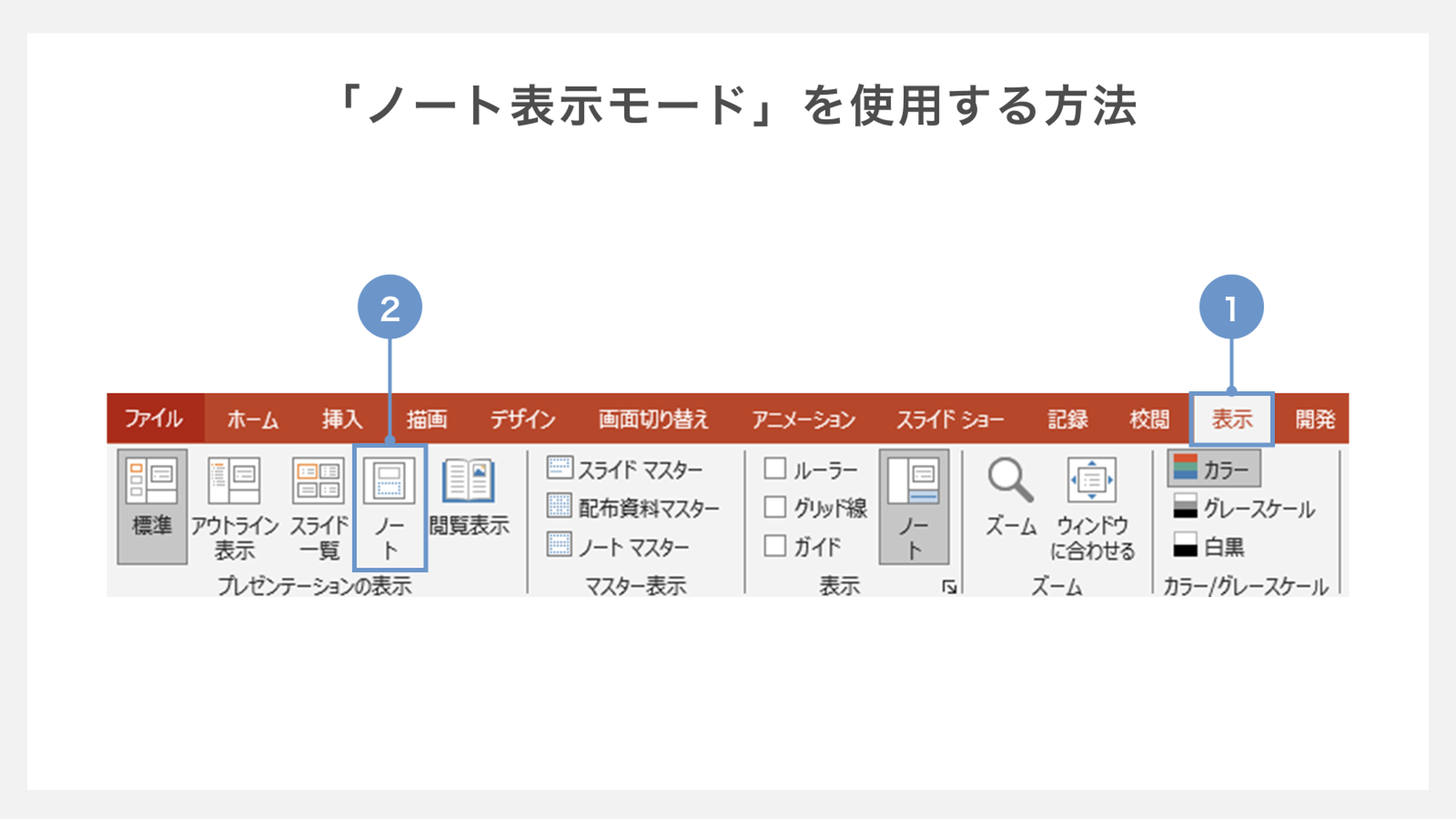 ノート表示モードを使用する方法