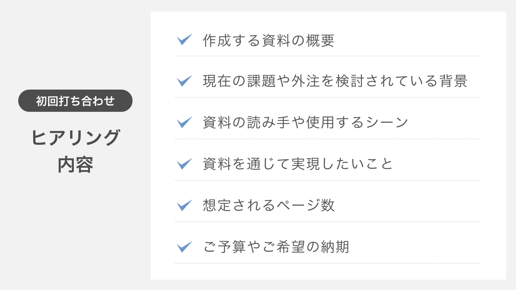 初回打ち合わせ時のヒアリング内容