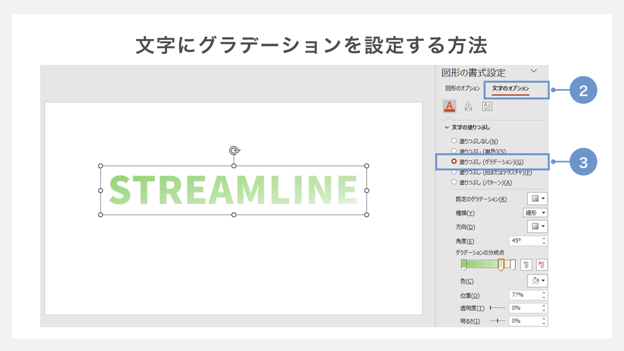 文字にグラデーションを設定する方法