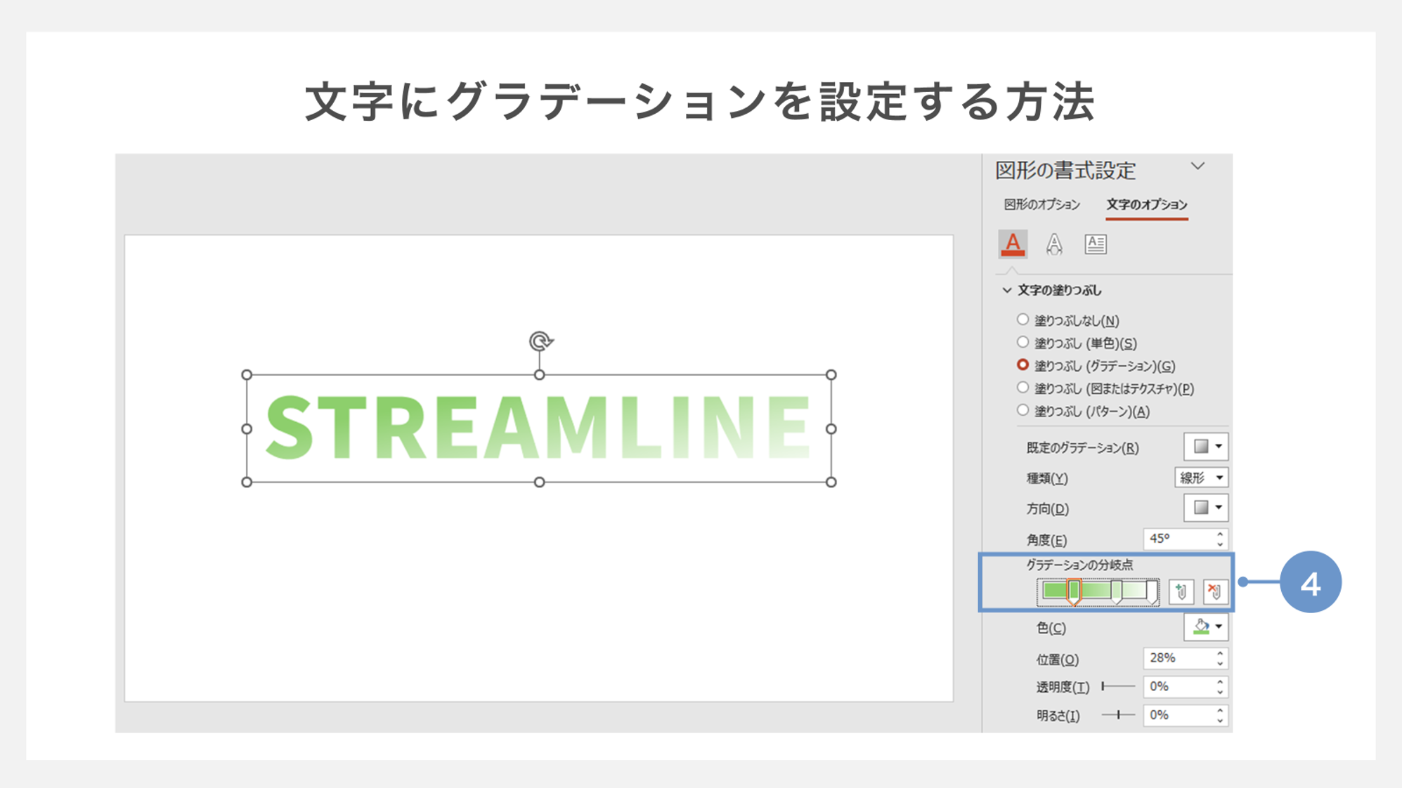 文字にグラデーションを設定する方法