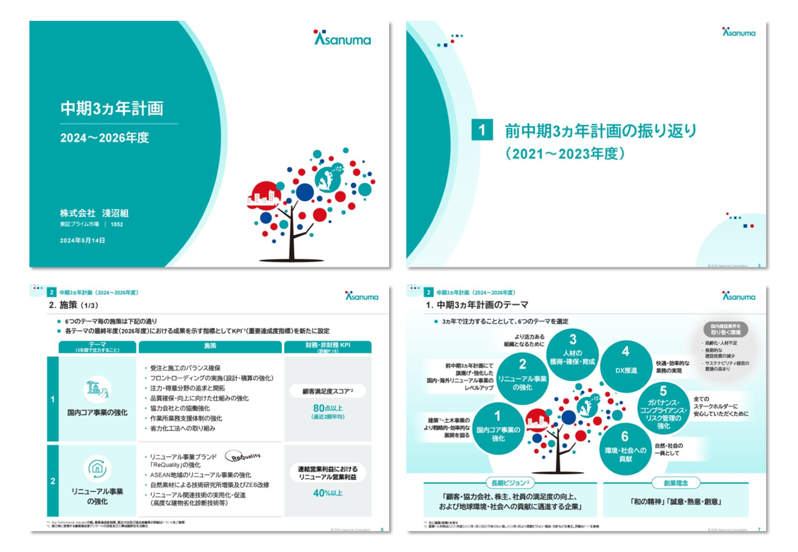 株式会社淺沼組様の資料制作事例。「清潔感」「信頼性」と言語化することで資料のイメージを具現化。